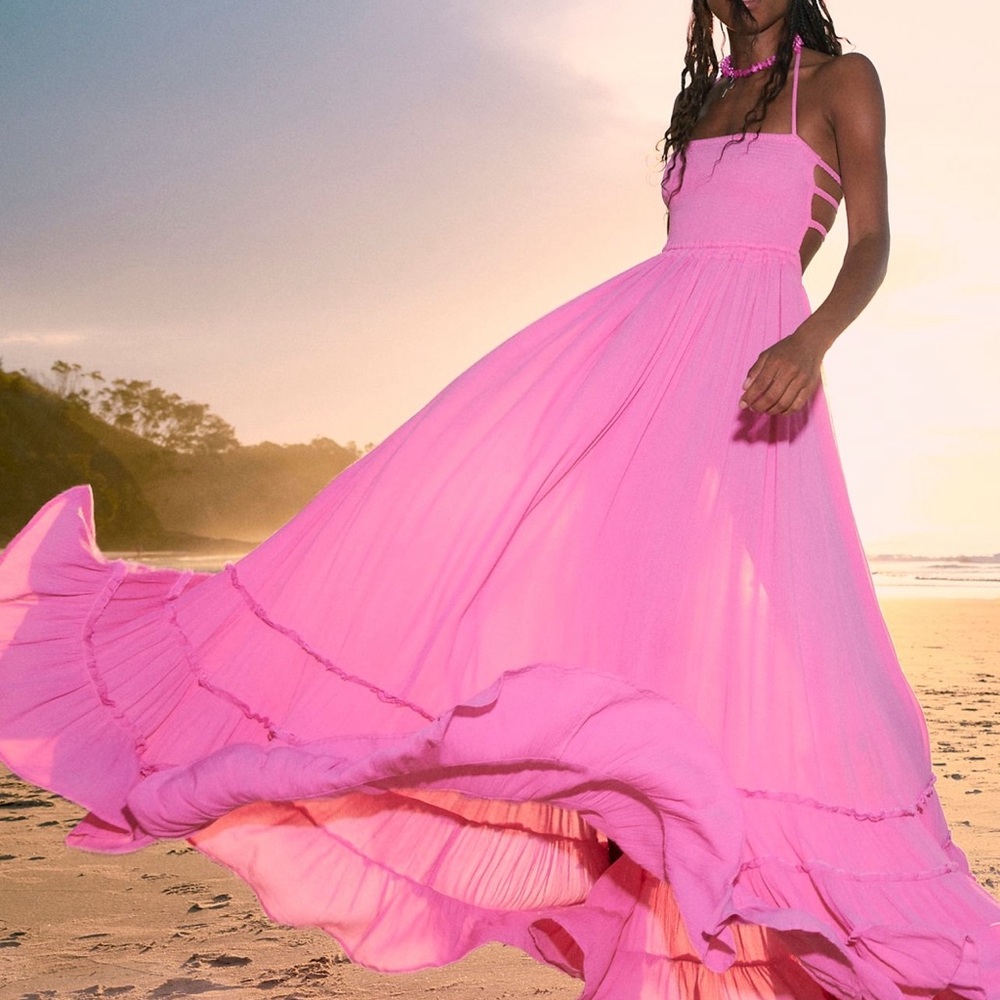 NWT * Free People Candy Coated Pink Extratropical Maxi Dress Size XS